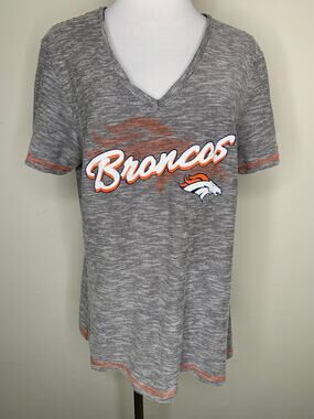 Denver Broncos Gray V Neck T shirt NFL Team Apparel Sz XXL